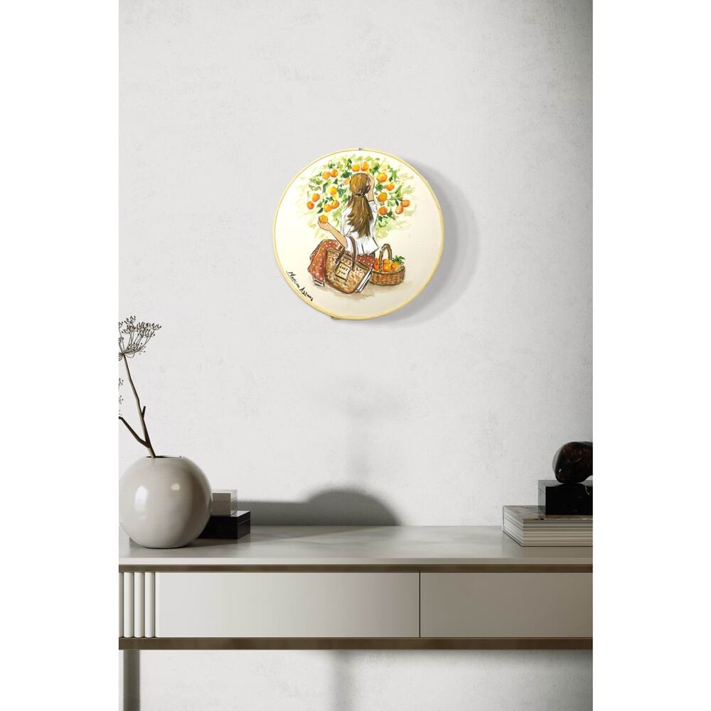 Handmade Embroidery Art | Girl with Orange Basket